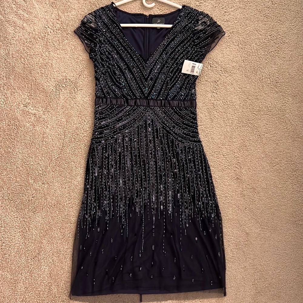 NAVY BLUE Adrianna Papell cap sleeve dress